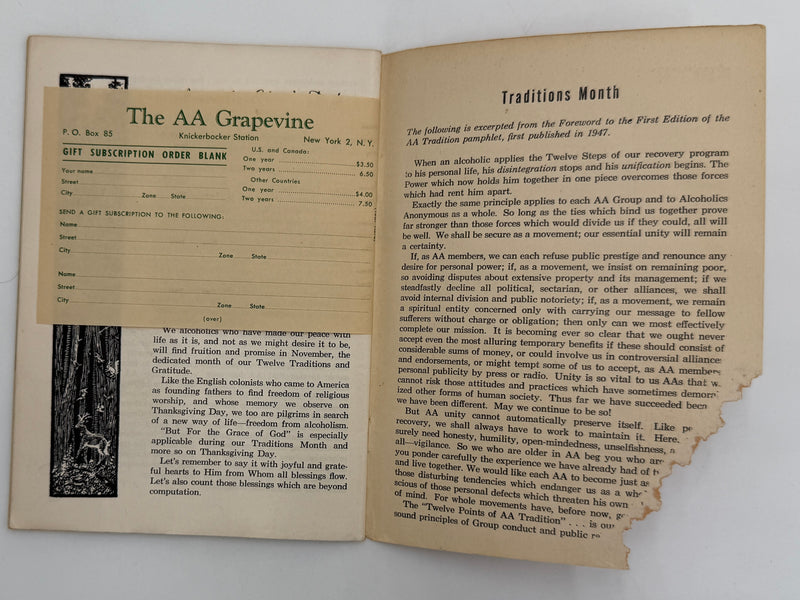 AA Grapevine - Traditions Month - November 1957