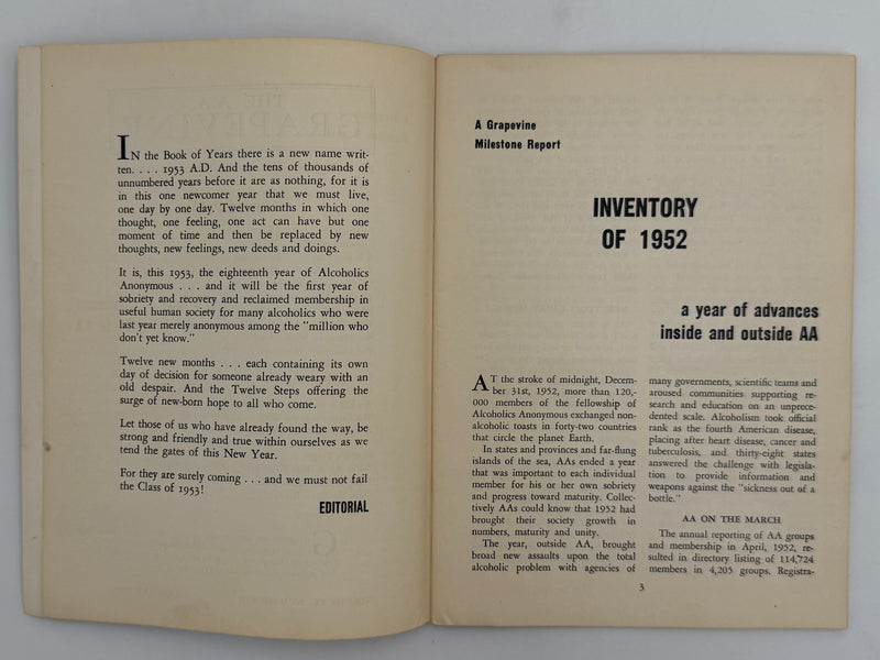 AA Grapevine from January 1953 - Milestone Report