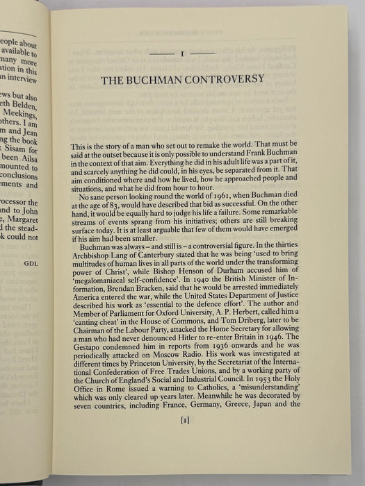Frank Buchman: a life by Garth Lean - First Printing 1985 - ODJ