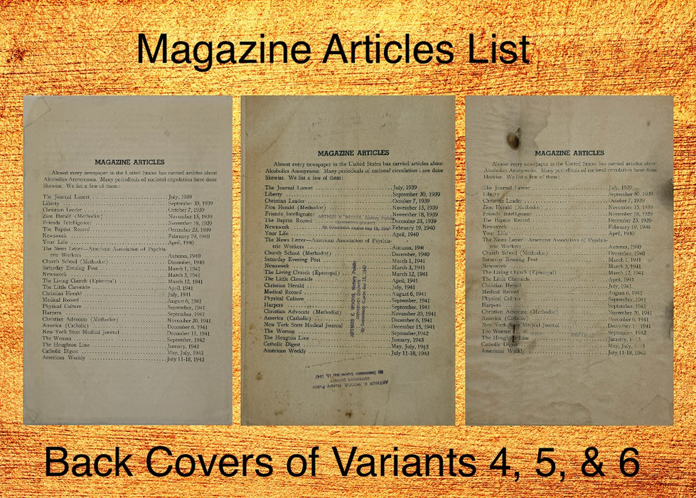 Alcoholics Anonymous 1943–1944 Early Pamphlet — Complete Set of Six Variants