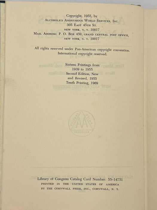 Alcoholics Anonymous Second Edition Big Book 10th Printing from 1969 with ODJ