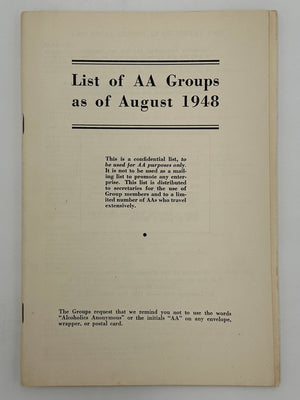 List of A.A. Groups as of August 1948 — With Original Contributions Insert