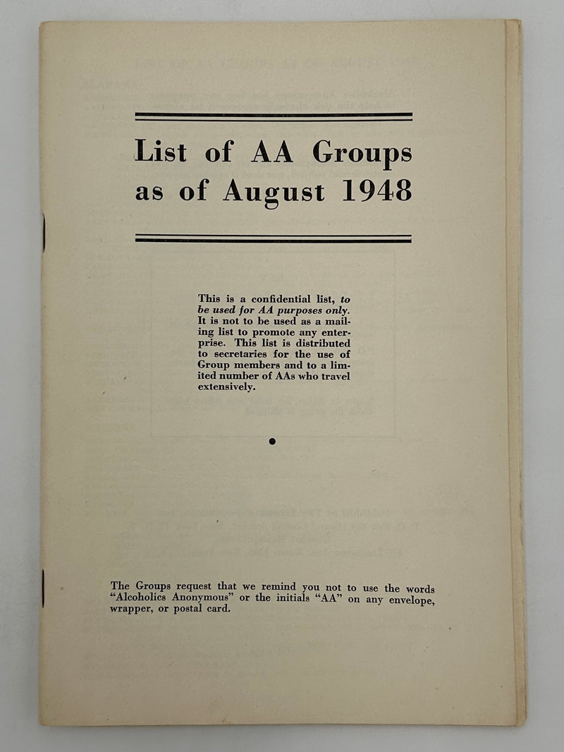 List of AA Groups as of August 1948 Booklet West Coast Collection
