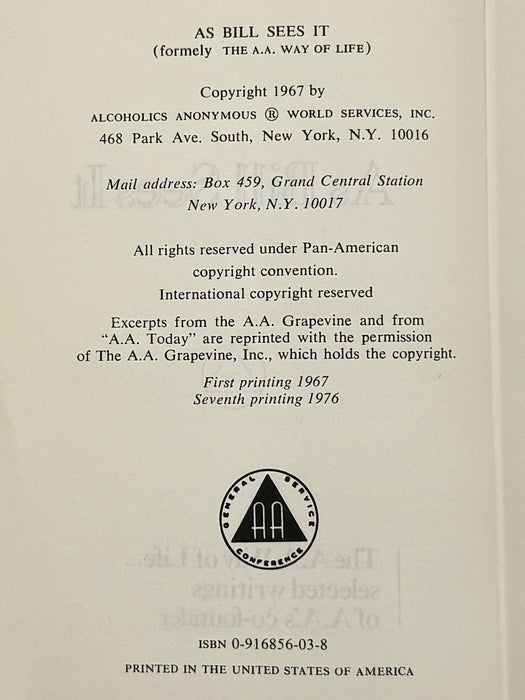 As Bill Sees It - 7th Printing from 1976
