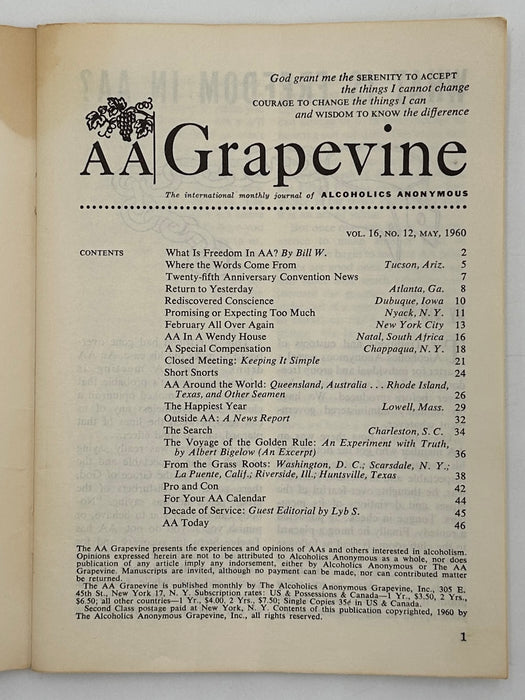 AA Grapevine from May 1960 - What Is Freedom In AA? by Bill W.