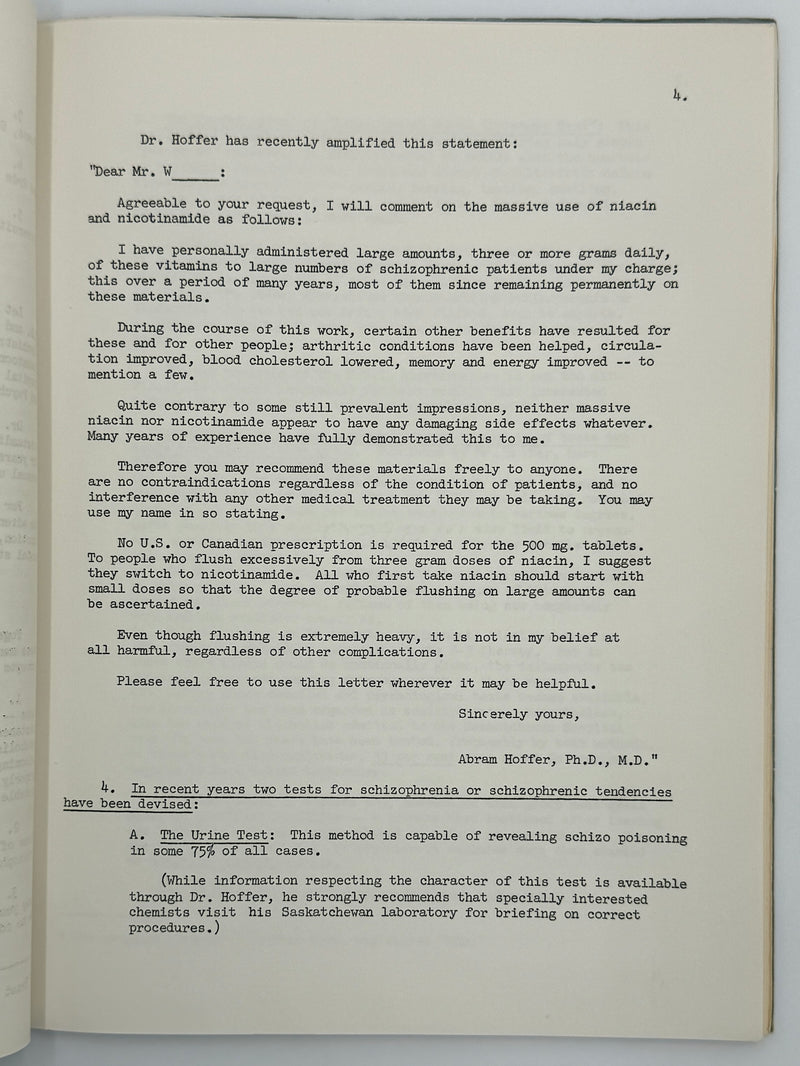 The Vitamin B-3 Therapy Communications - Signed by Bill W. & Dr. Abram Hoffer