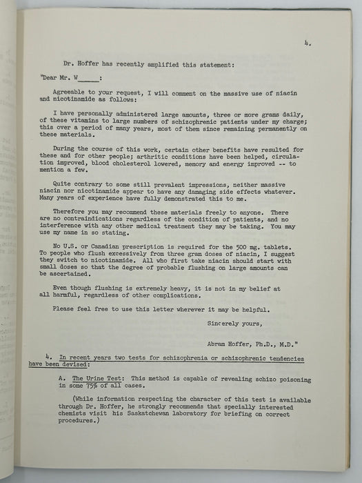 The Vitamin B-3 Therapy Communications - Signed by Bill W. & Dr. Abram Hoffer