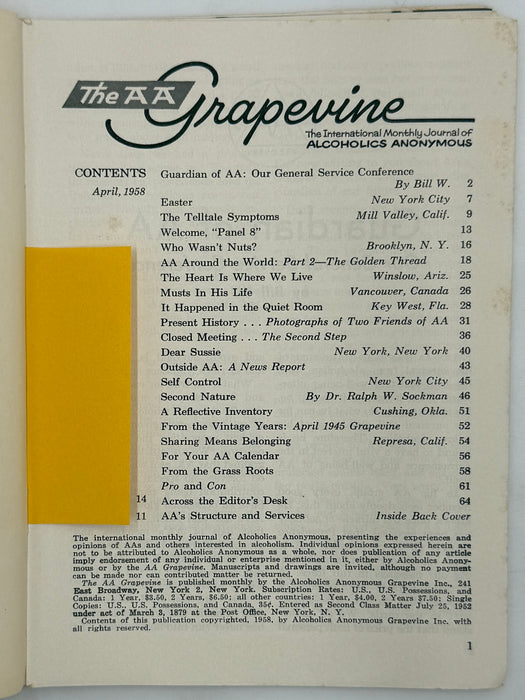 AA Grapevine from April 1958 - Guardian of AA by Bill