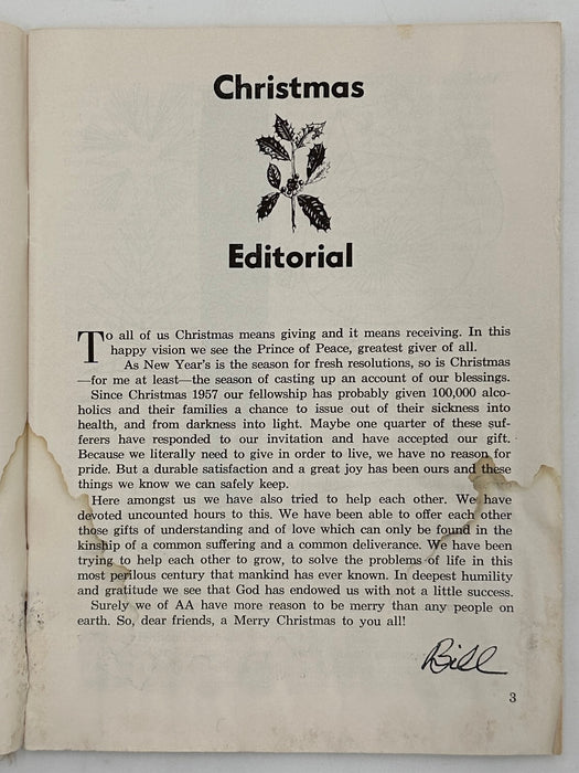 AA Grapevine December 1958 - Christmas Editorial by Bill