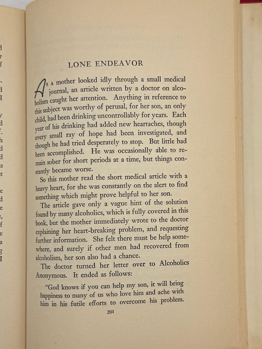 Signed by Nell Wing - Alcoholics Anonymous — First Edition, First Printing (1939) | Reproduction Dust Jacket