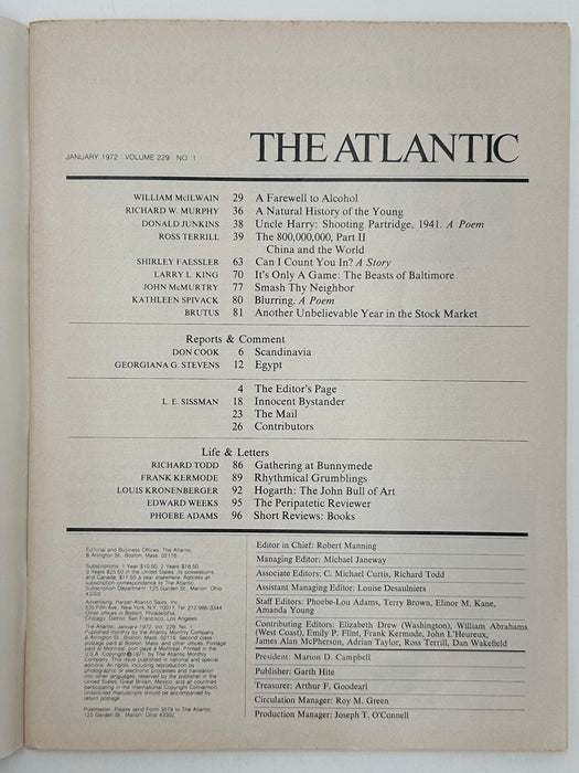 The Atlantic Monthly from January 1972 - A Farewell to Alcohol