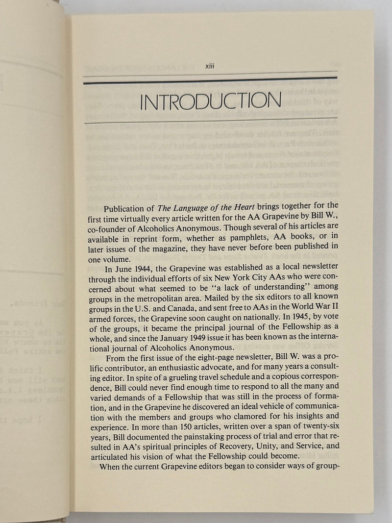 The Language of the Heart: Bill W.’s Grapevine Writings - First printing from 1988 - ODJ Recovery Collectibles