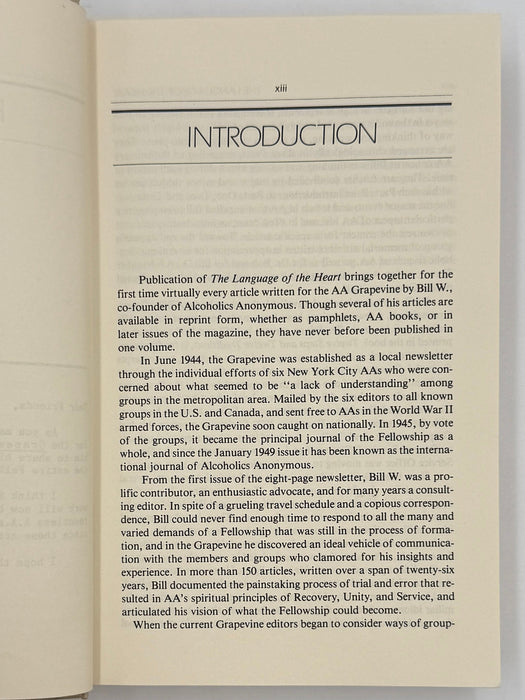 The Language of the Heart: Bill W.’s Grapevine Writings - First printing from 1988 - ODJ Recovery Collectibles