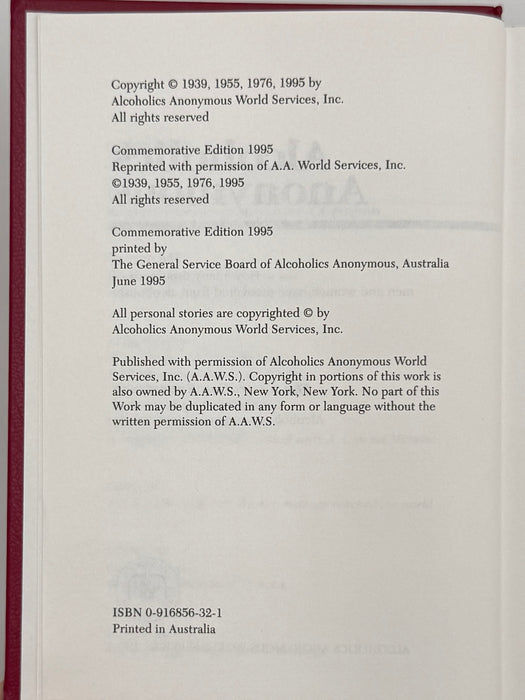 Alcoholics Anonymous: The Australian Experience - Commemorative Edition from 1995