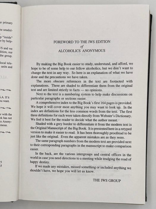 The IWS Study Edition Alcoholics Anonymous Big Book - San Diego - 1995