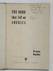 Signed by Stephen Foot - The Bomb That Fell on America by Hermann Hagedorn Recovery Collectibles
