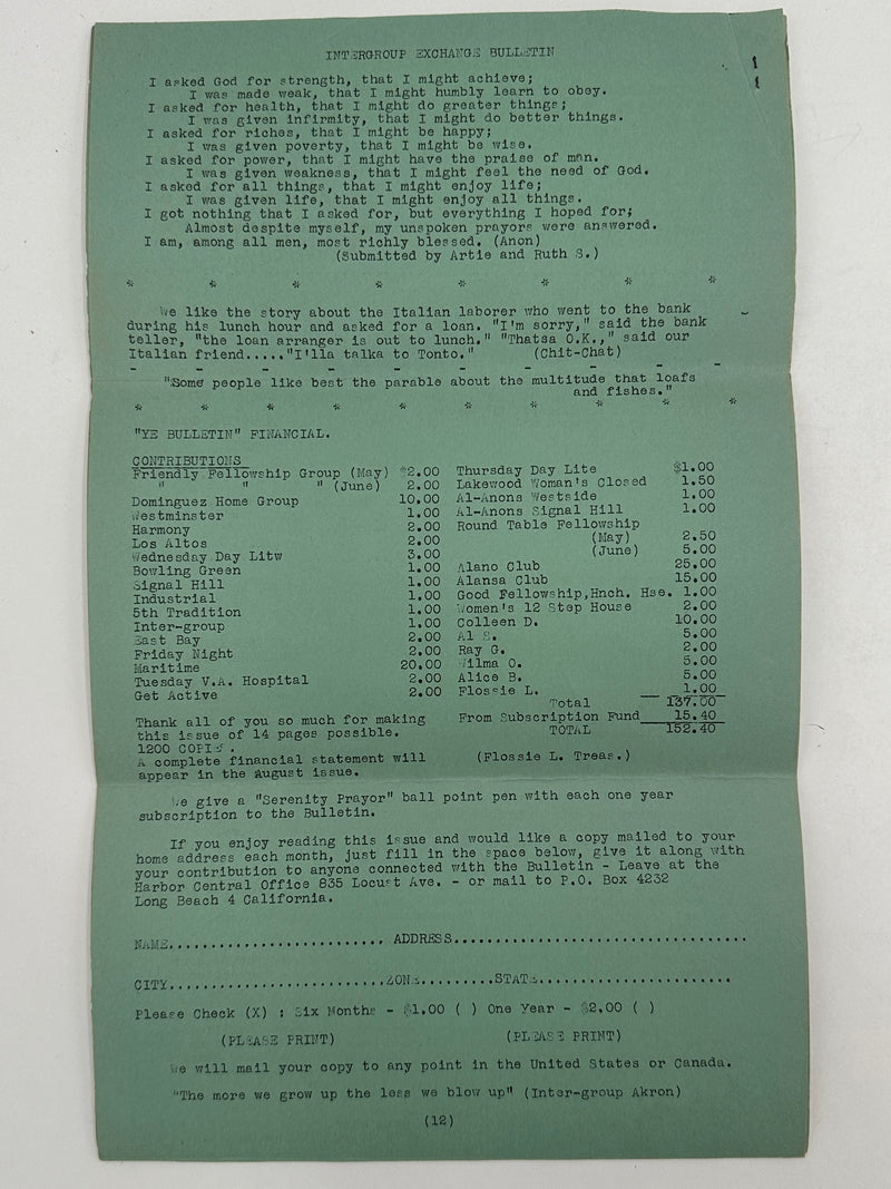 Intergroup Exchange Bulletin from Long Beach, CA - Harbor Area - 1960 Convention