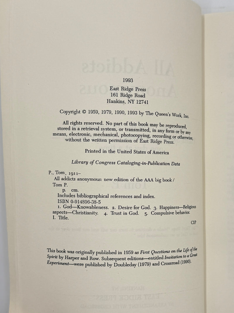 All Addicts Anonymous — New Edition of the AAA Big Book by Tom Powers - 1993