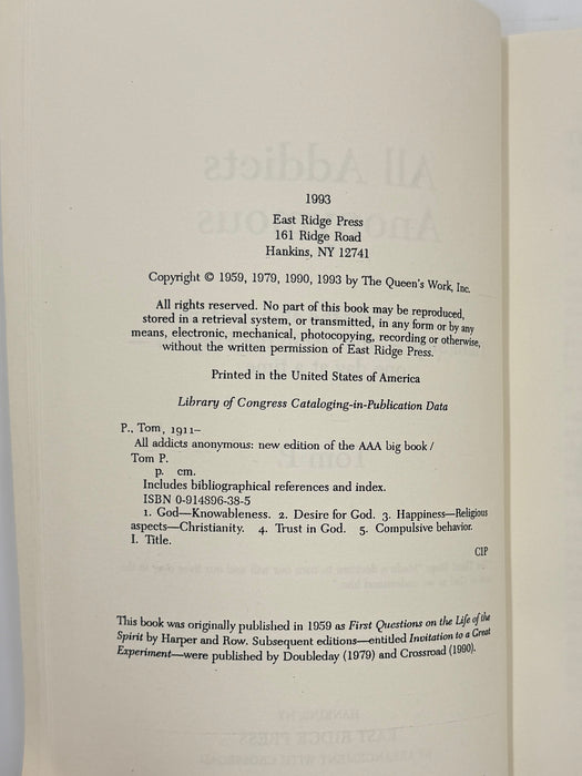 All Addicts Anonymous — New Edition of the AAA Big Book by Tom Powers - 1993