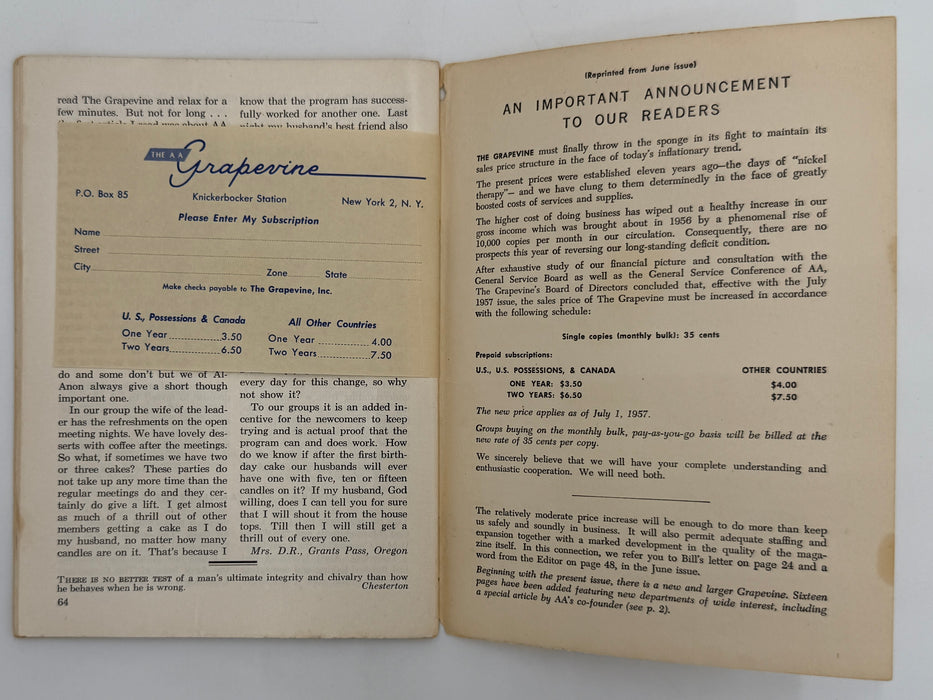 AA Grapevine - A Milestone Issue - July 1957