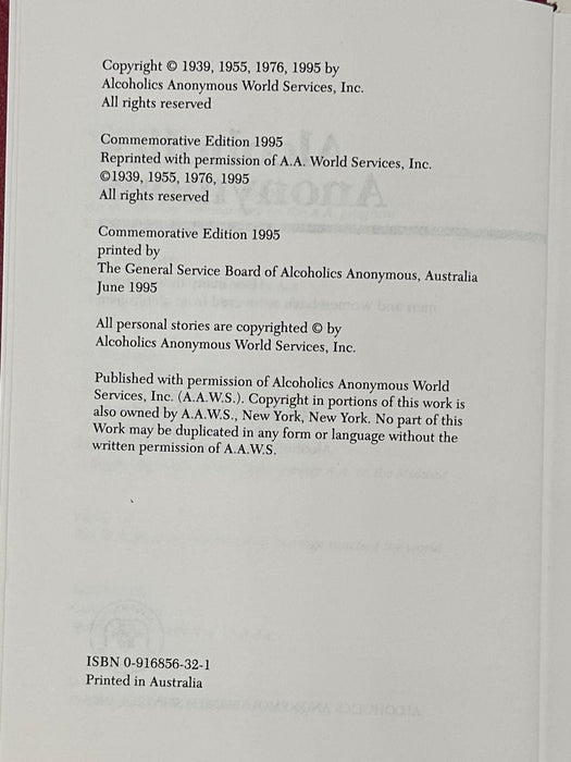 Alcoholics Anonymous The Australian Experience - Commemorative Edition from 1995 Recovery Collectibles