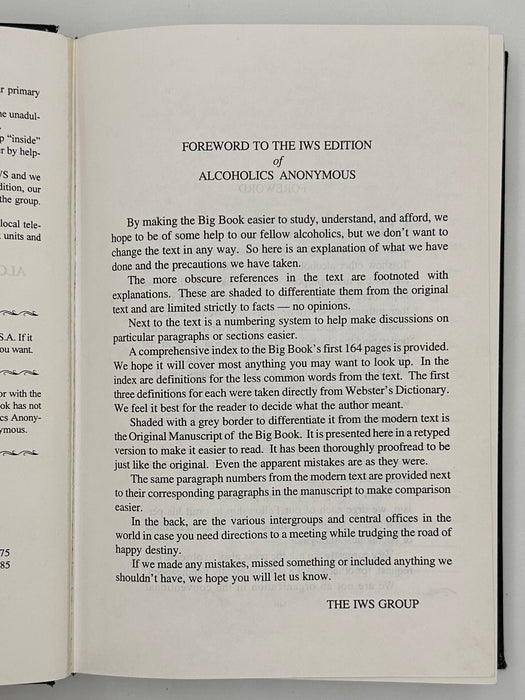 The IWS Study Edition Alcoholics Anonymous Big Book - Founders Day 1995