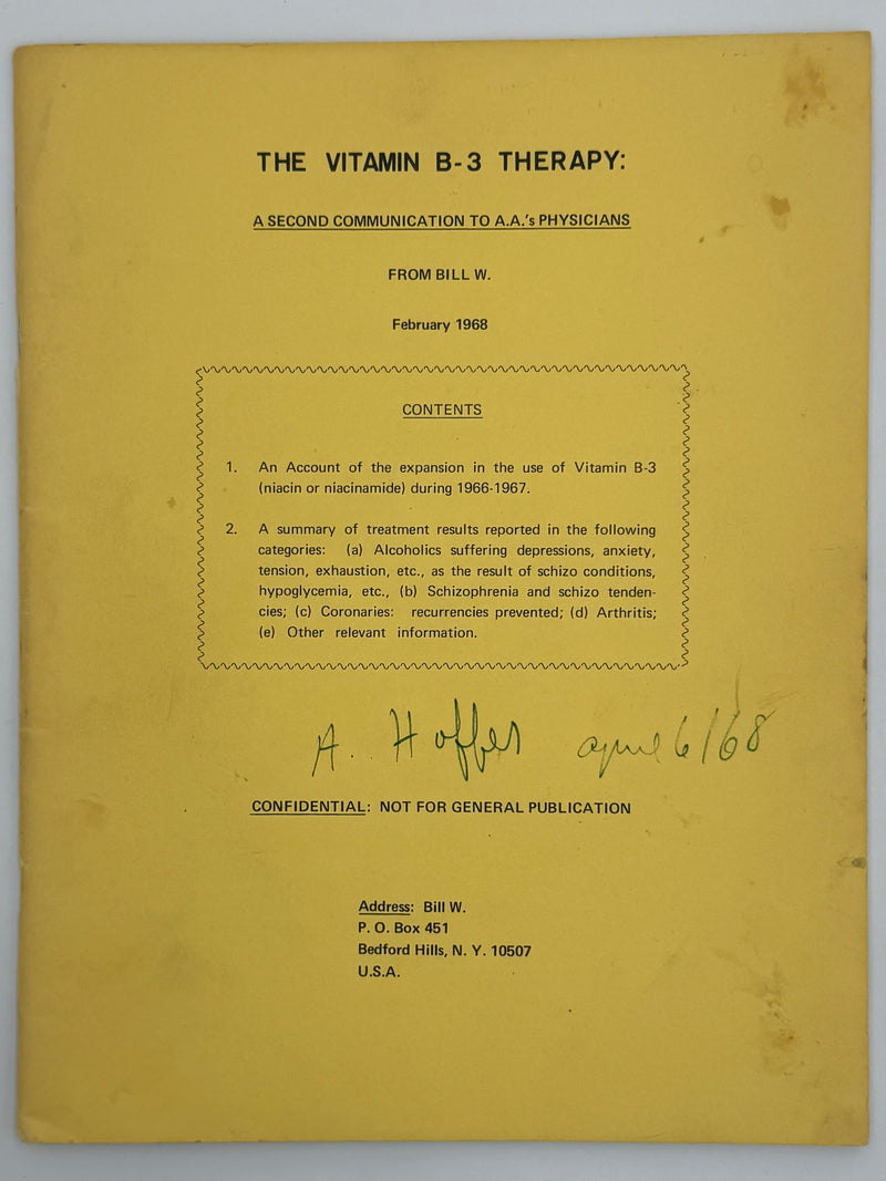 The Vitamin B-3 Therapy Communications - Signed by Bill W. & Dr. Abram Hoffer