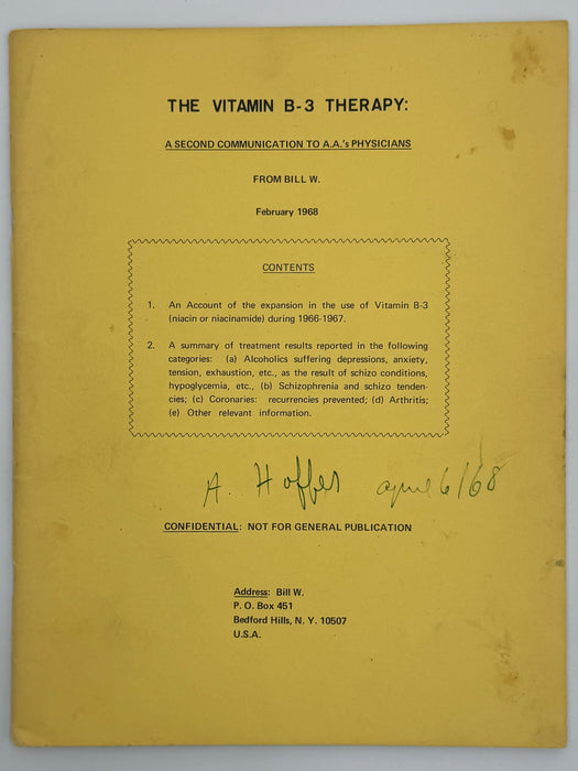The Vitamin B-3 Therapy Communications - Signed by Bill W. & Dr. Abram Hoffer