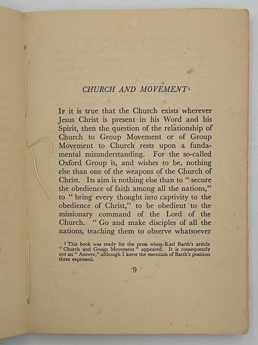 The Church and the Oxford Group by Emil Brunner - First Printing from 1937