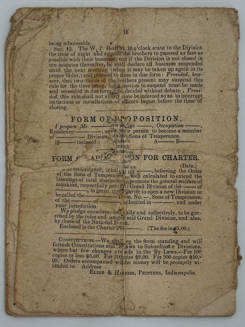 Set of Three Early Sons of Temperance Publications (ca. 1850–1855)