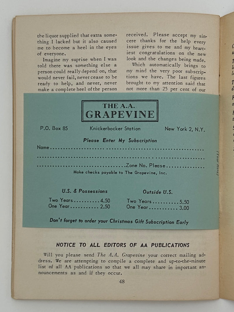 AA Grapevine from September 1950 - We Come of Age by Bill