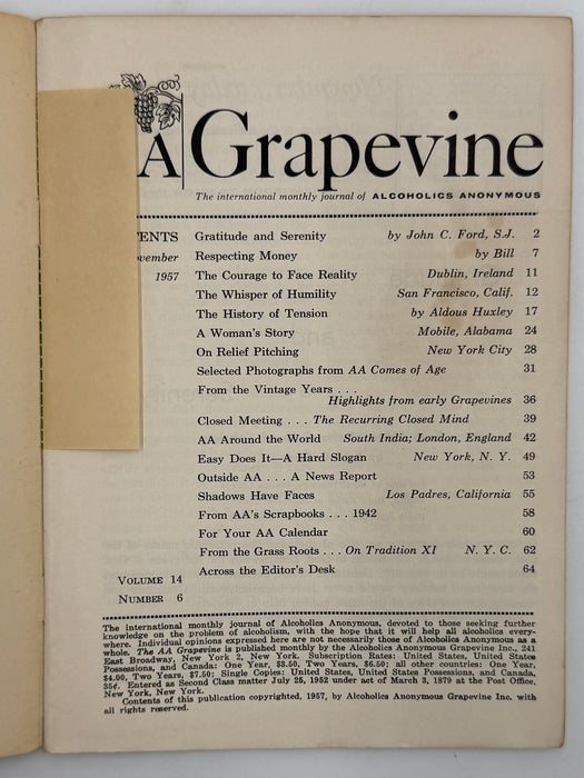 AA Grapevine - Traditions Month - November 1957