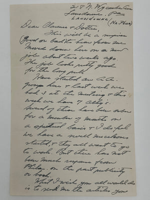 Jim Burwell Handwritten Letter to Clarence Snyder — Founding of A.A. in Philadelphia — February 1940