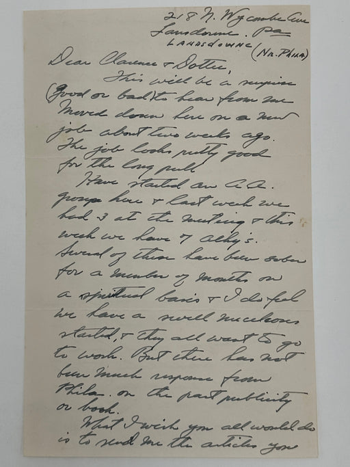 Handwritten Letter from Jim Burwell to Clarence Snyder - 1940 West Coast Collection