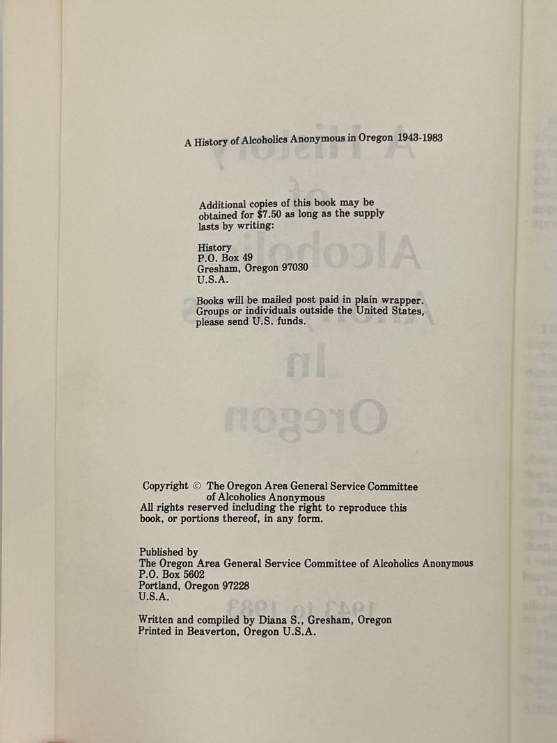 A History of Alcoholics Anonymous in Oregon 1943-1983