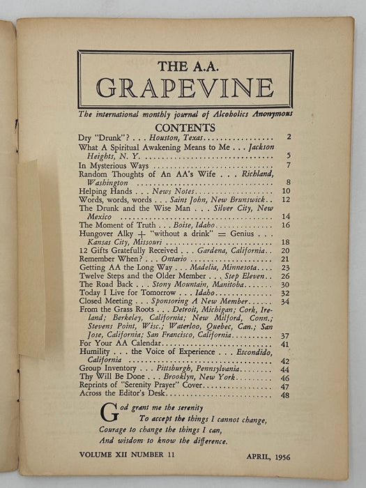 AA Grapevine from April 1956 - Serenity Prayer