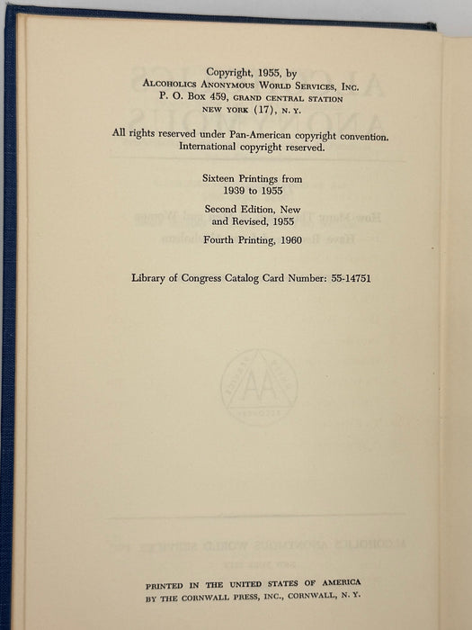 Alcoholics Anonymous Second Edition 4th Printing from 1960 - ODJ
