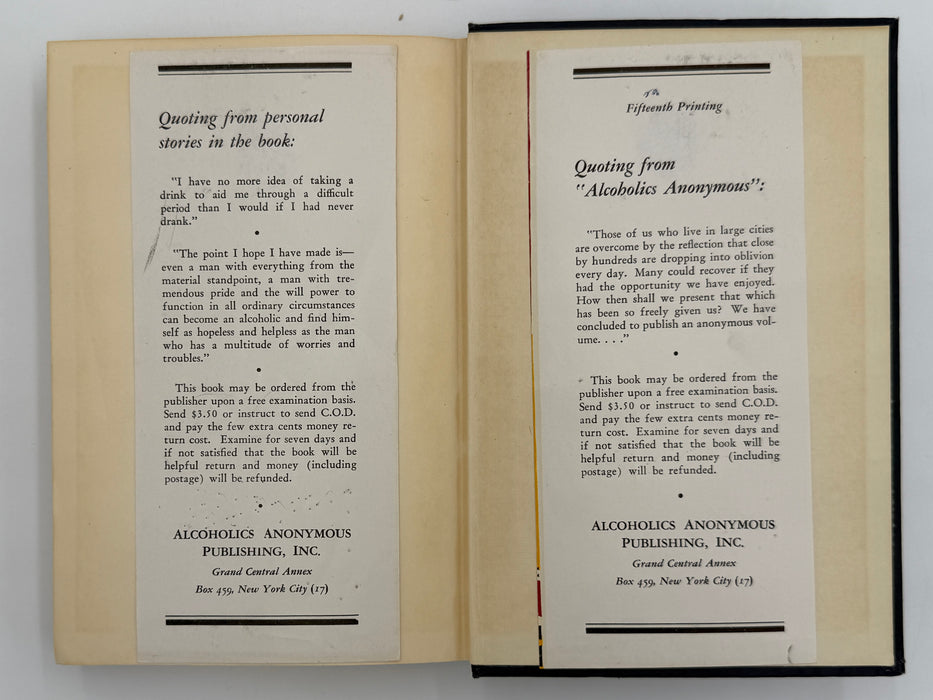 Alcoholics Anonymous — First Edition, Fifteenth Printing (January 1954)