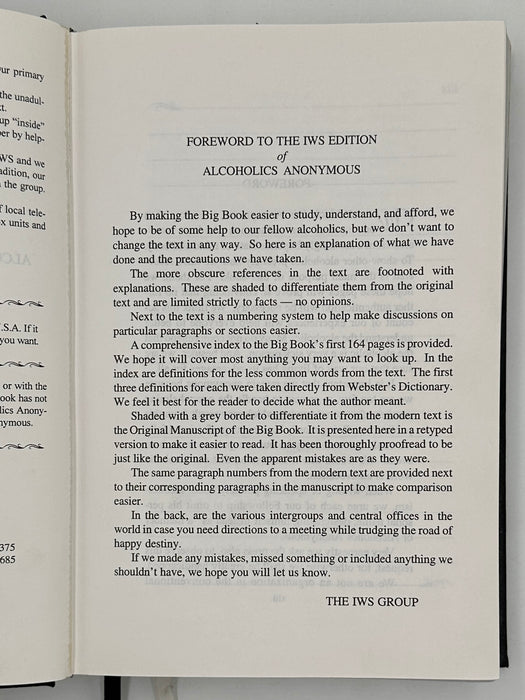 The IWS Study Edition Alcoholics Anonymous Big Book - Founders Day 1995