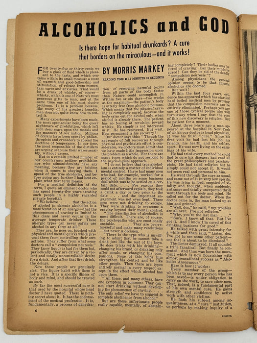 Liberty Magazine - Alcoholics and God article by Morris Markey from September 1939 Recovery Collectibles