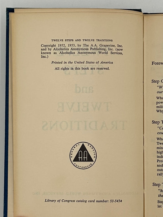 Twelve Steps and Twelve Traditions - First Small Hardback Printing - 1965