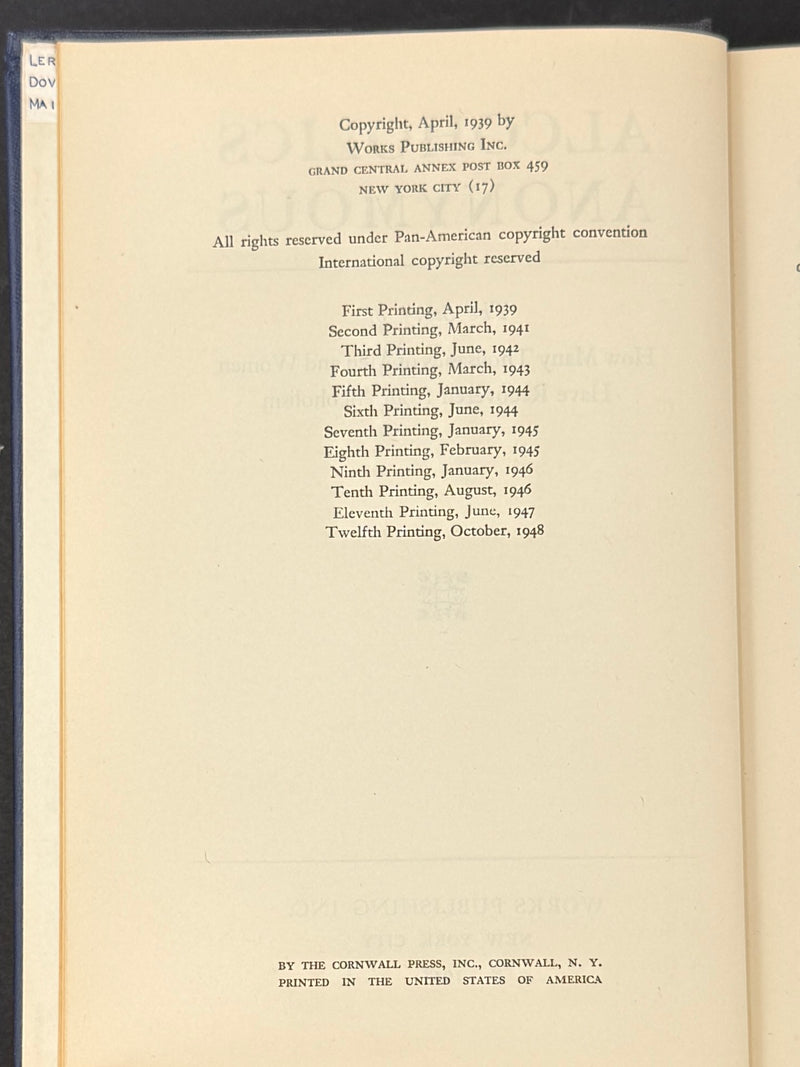Alcoholics Anonymous — First Edition, Twelfth Printing (October 1948) with Original Dust Jacket
