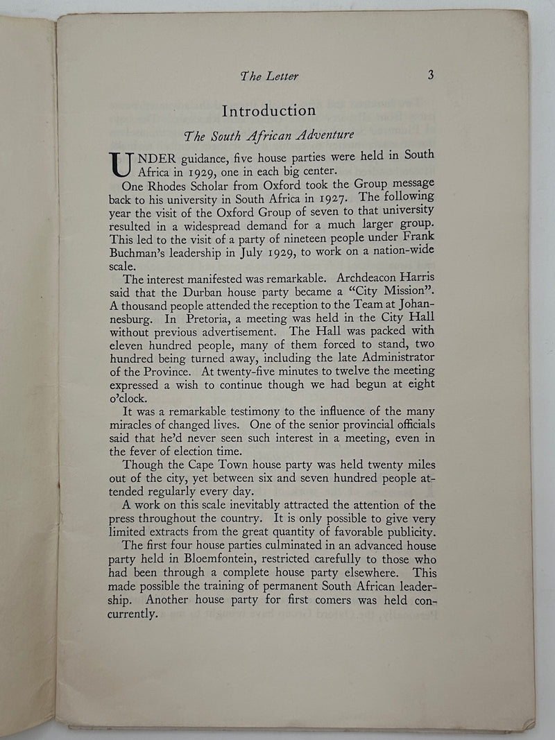 The Letter 7 (April 1930) — “The South African Adventure” | Early Oxford Group