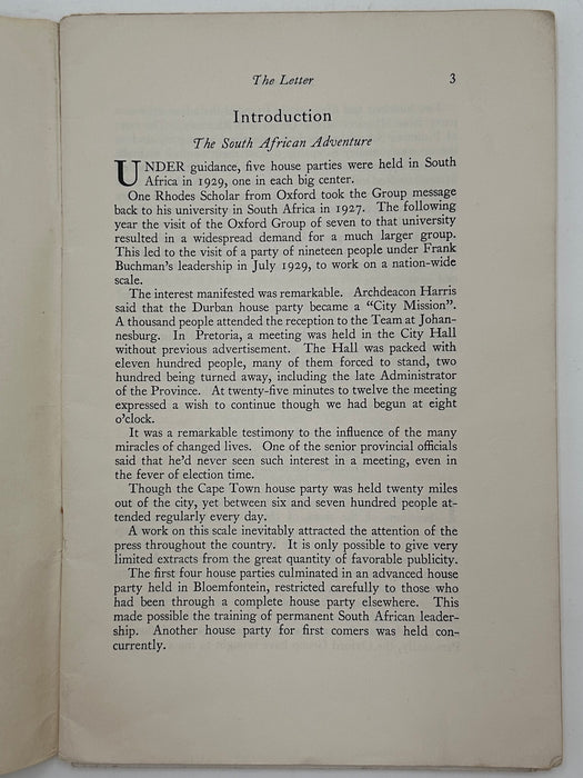 The Letter 7: The South African Adventure - April 1930 - Oxford Group