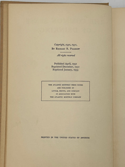 The Common Sense of Drinking by Richard R. Peabody - 1933 - ODJ Rex Jarret
