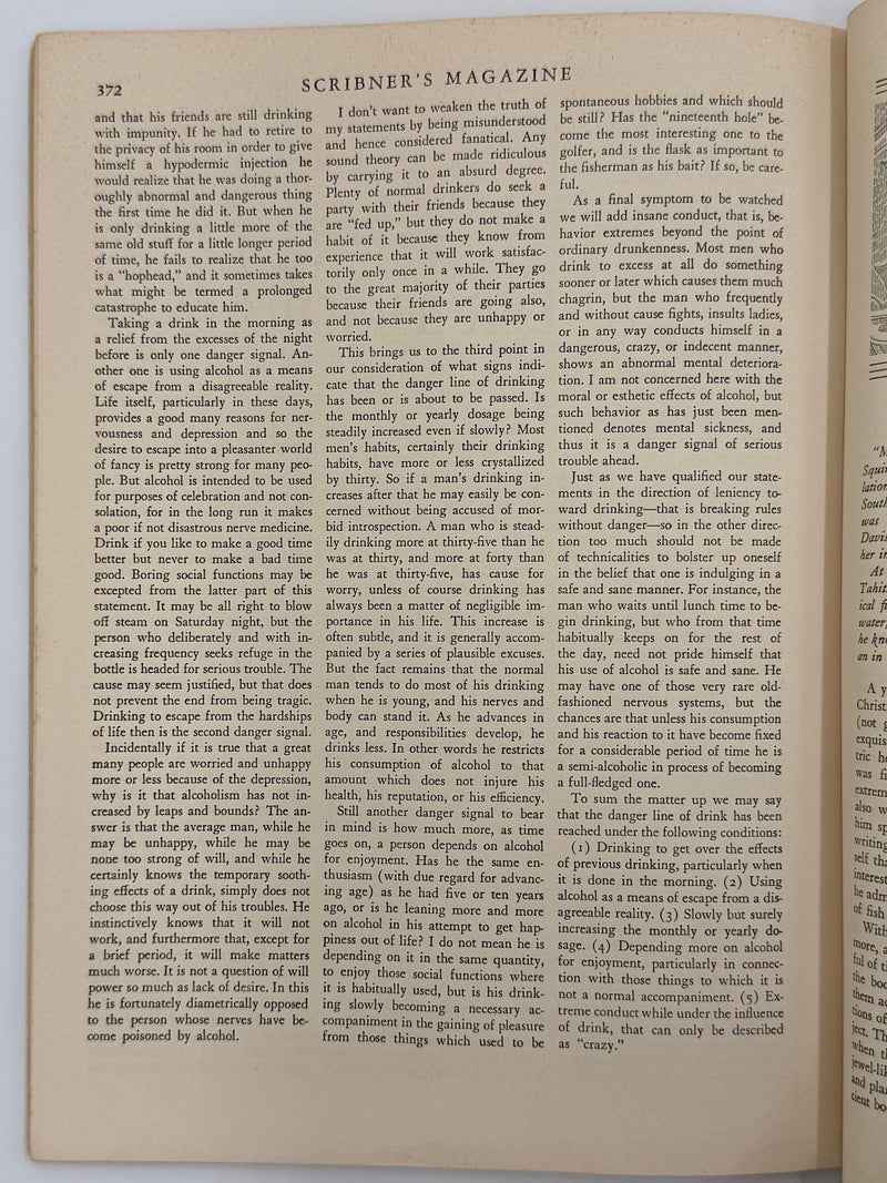 Scribner’s Magazine June 1936 - The Danger Line of Drink By Richard R. Peabody