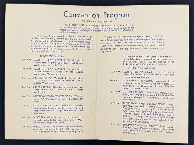 Fourth Southeastern Regional Convention Program — Bill W. & Lois W. in Jacksonville, Florida | 1948