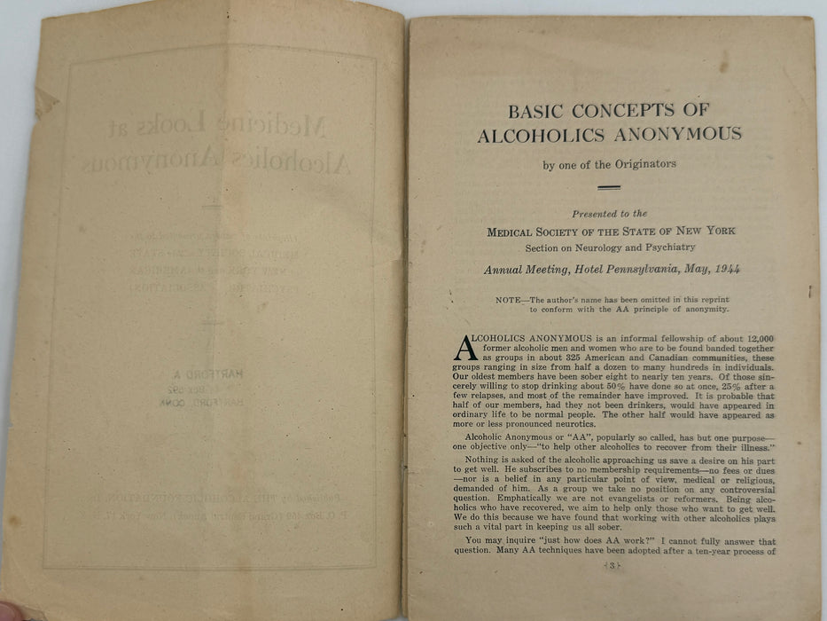 Medicine Looks at Alcoholics Anonymous - AA Pamphlet from 1944