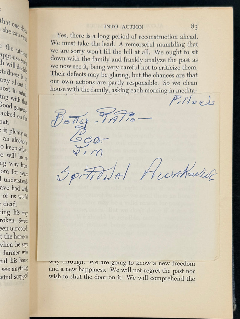 Alcoholics Anonymous Big Book — Second Edition First Printing 1955 — Inscribed by Bill W. to Sacramento Group #3 — Jim Masterson Provenance