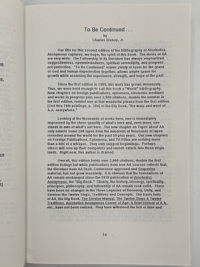 To Be Continued... The Alcoholics Anonymous World Bibliography 1935-1994